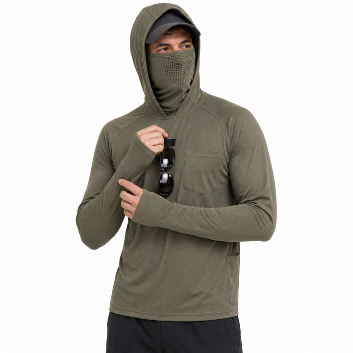 Camisa tecnica para hombre - UPF 50+, secado rapido, ligero, con capucha