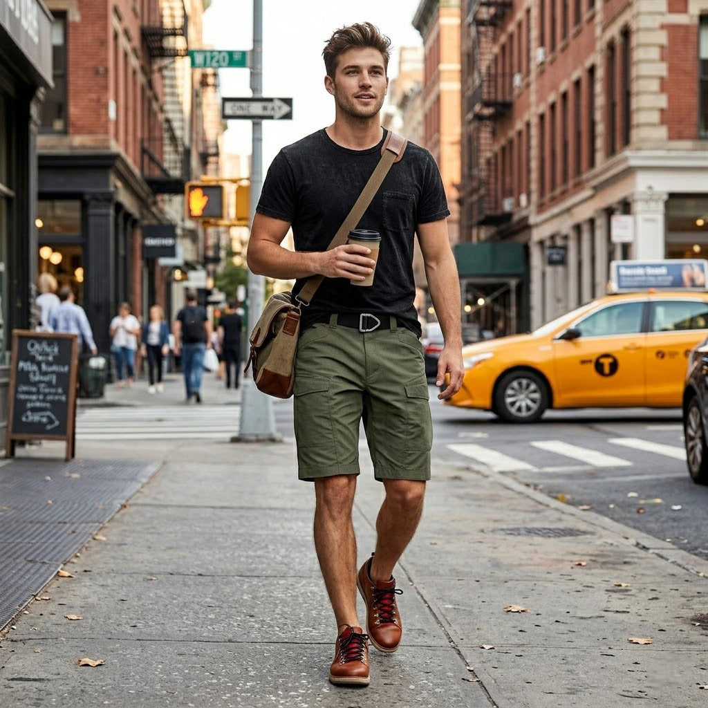 Bermuda cargo tecnica para hombre - repelente al agua, multibolsillo