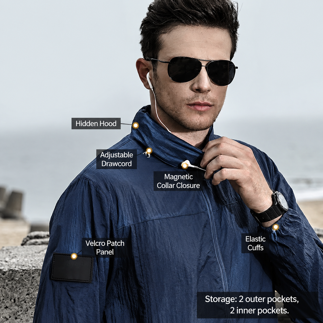Chaqueta tecnica para hombre - UPF 50+, secado rapido, con capucha, outdoor