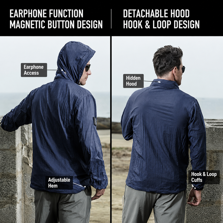 Chaqueta tecnica para hombre - UPF 50+, secado rapido, con capucha, outdoor