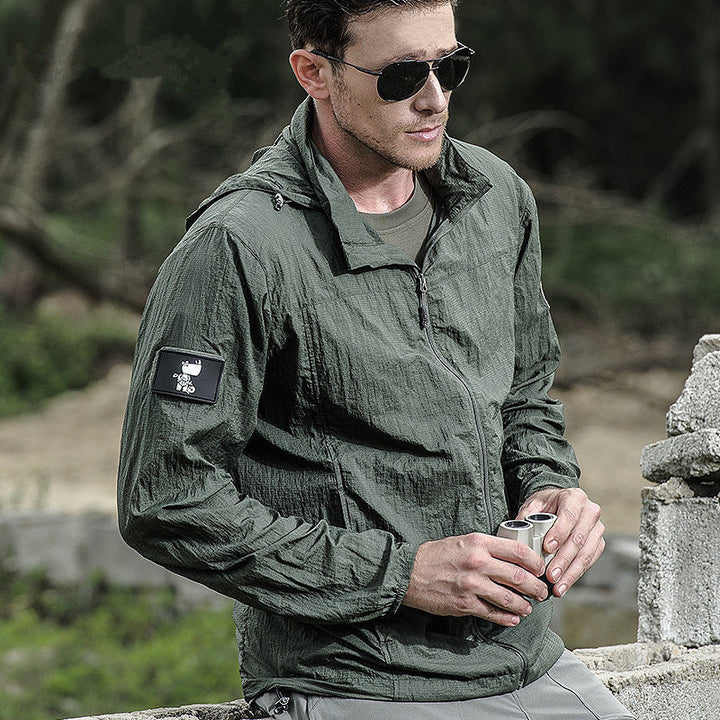 Chaqueta tecnica para hombre - UPF 50+, secado rapido, con capucha, outdoor