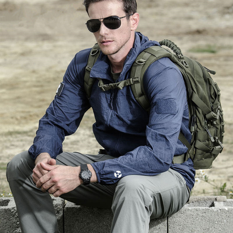 Chaqueta tecnica para hombre - UPF 50+, secado rapido, con capucha, outdoor