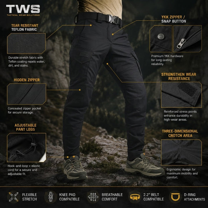 Tenaz Phantom Pro – Pantalón Cargo Elástico Ripstop - Negro