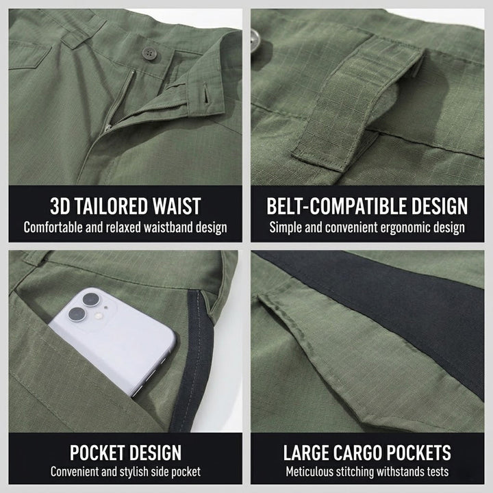 Bermuda cargo tecnica para hombre - repelente al agua, multibolsillo