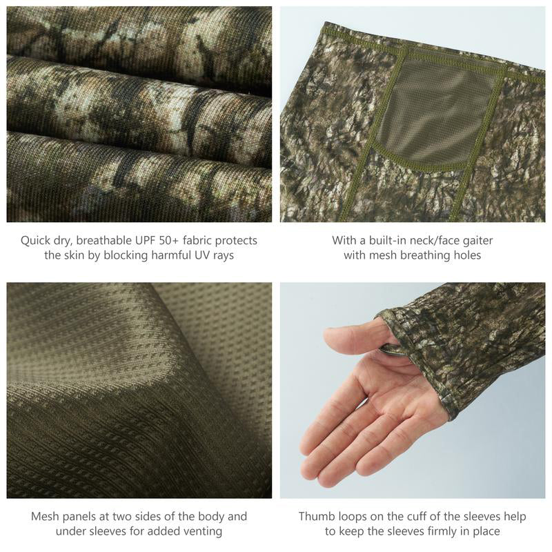 Camisa tecnica para hombre - UPF 50+, pesca, Camuflaje