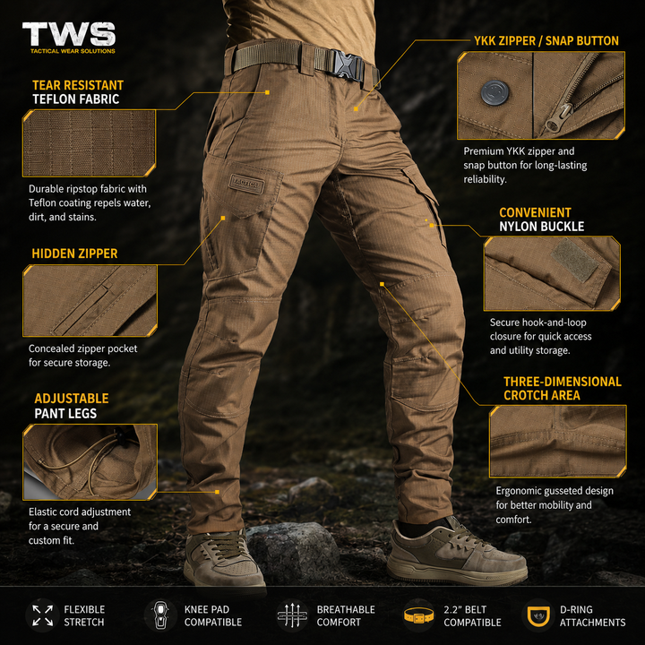 Tenaz Phantom Pro – Pantalón Cargo Elástico Ripstop - Marron coyote
