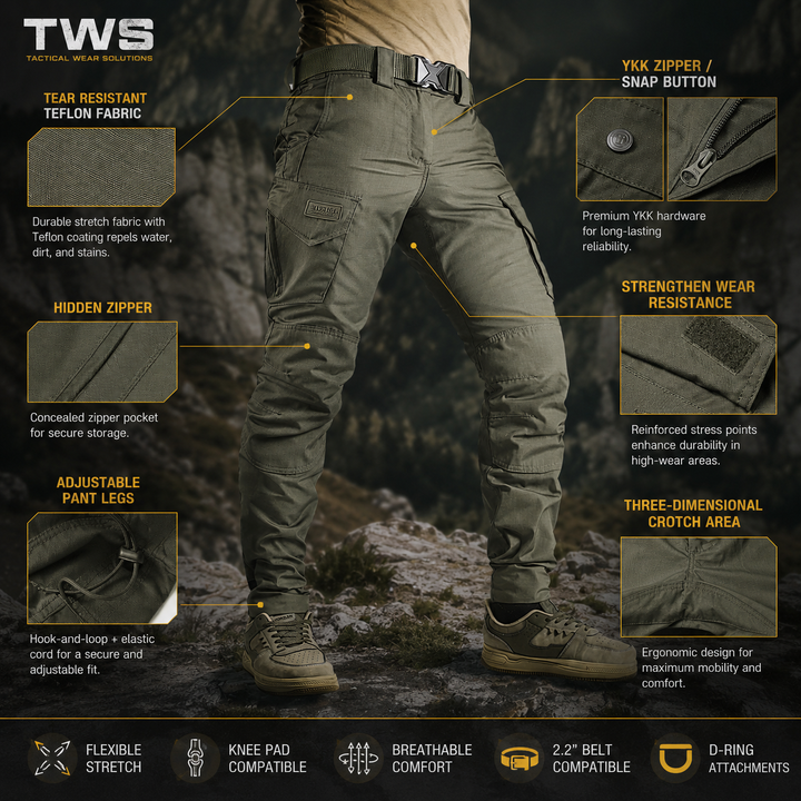 Tenaz Phantom Pro – Pantalón Cargo Elástico Ripstop - Verde